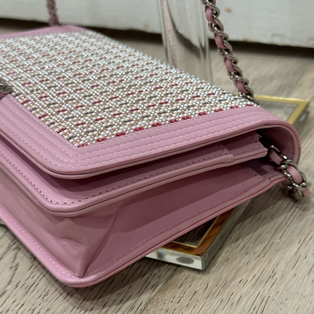 CHANEL Pink Crystal Boy WOC Lambskin Leather CC Crossbody Bag A80287 EUC COA LTD - Picture 13 of 16